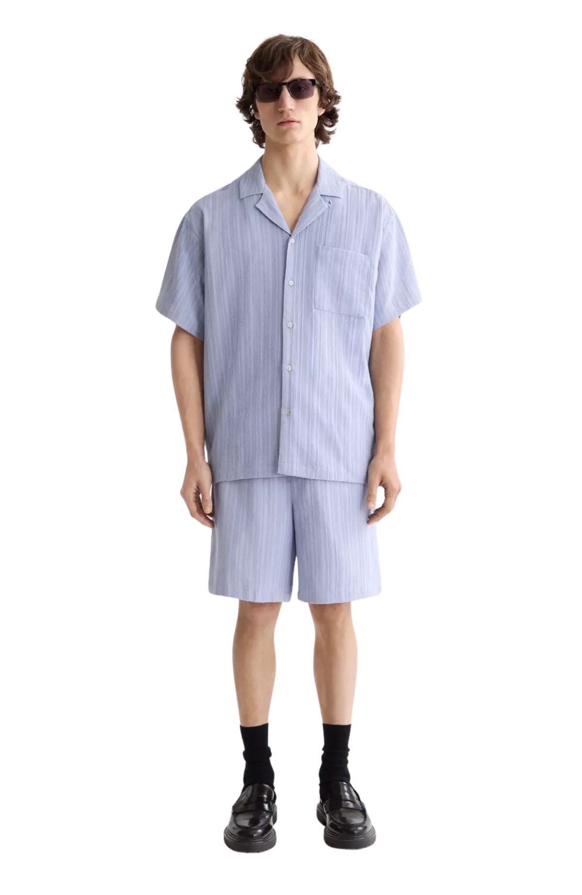 Tonal-Striped Short-Sleeved Shirt