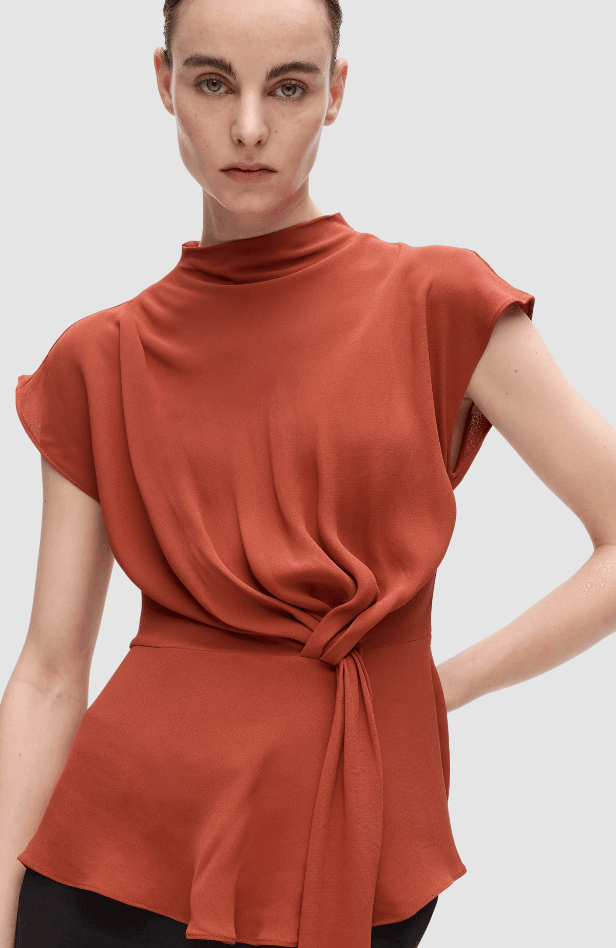 Fluid Short Sleeve Knot Blouse