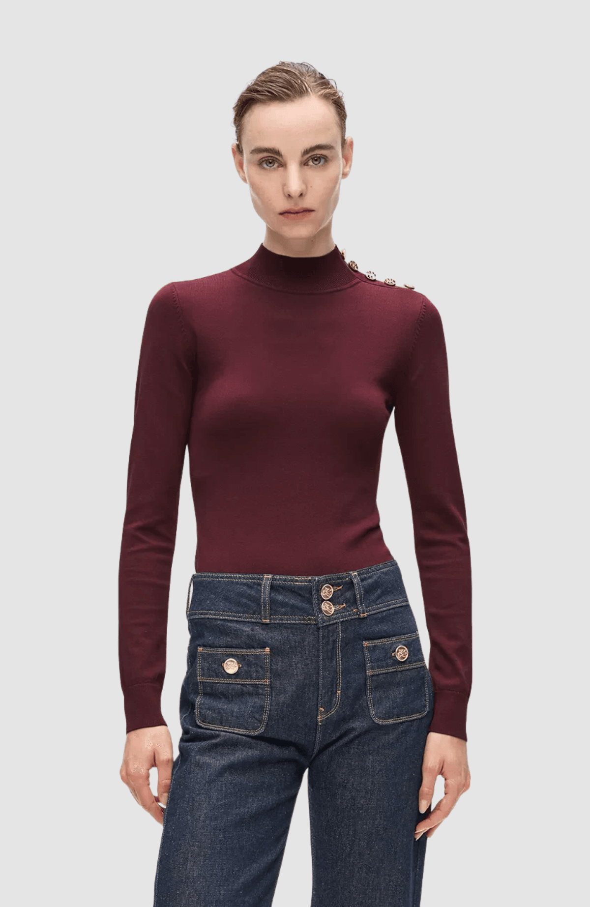 Button Detail Mock Neck