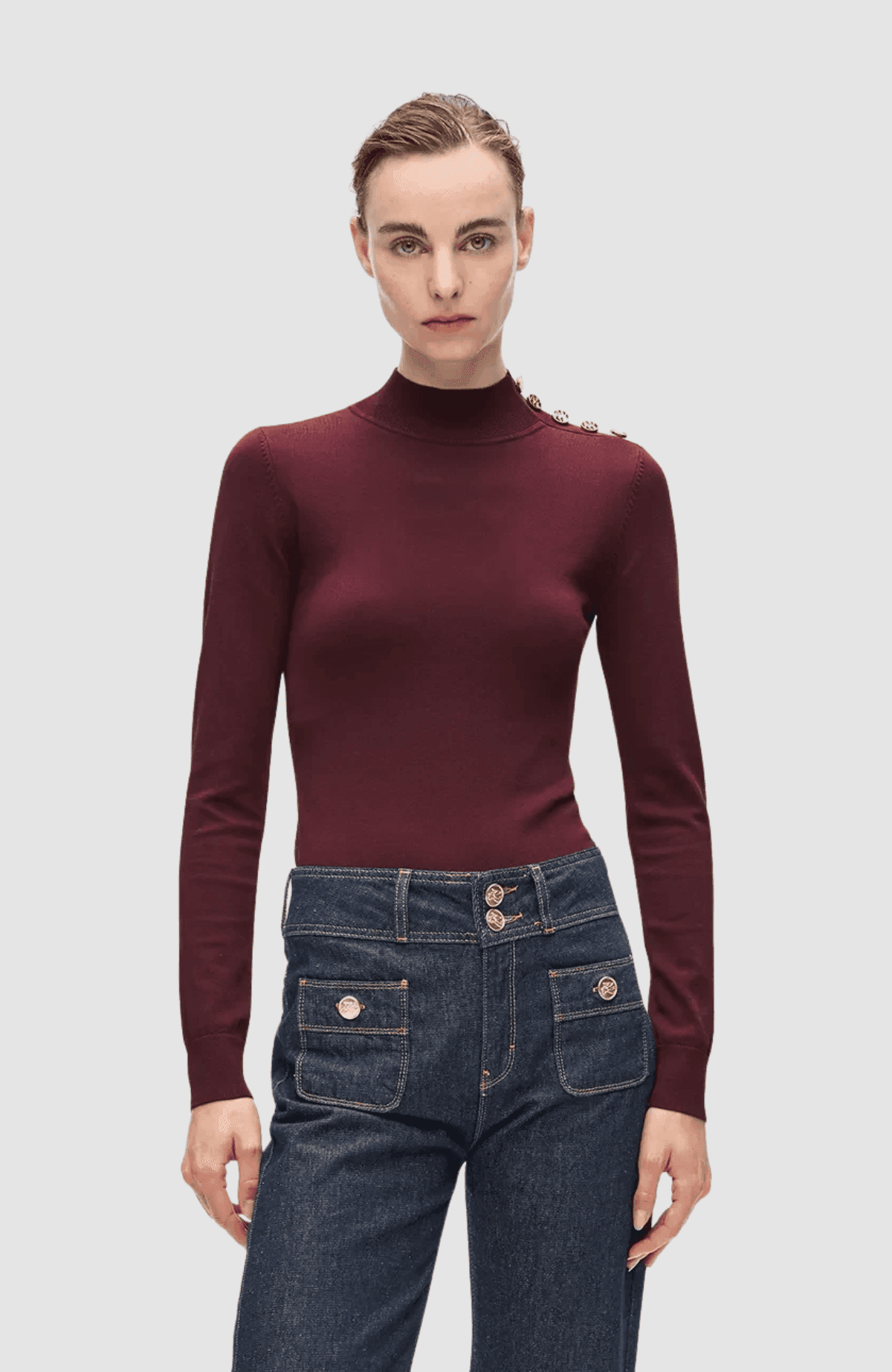 Button Detail Mock Neck