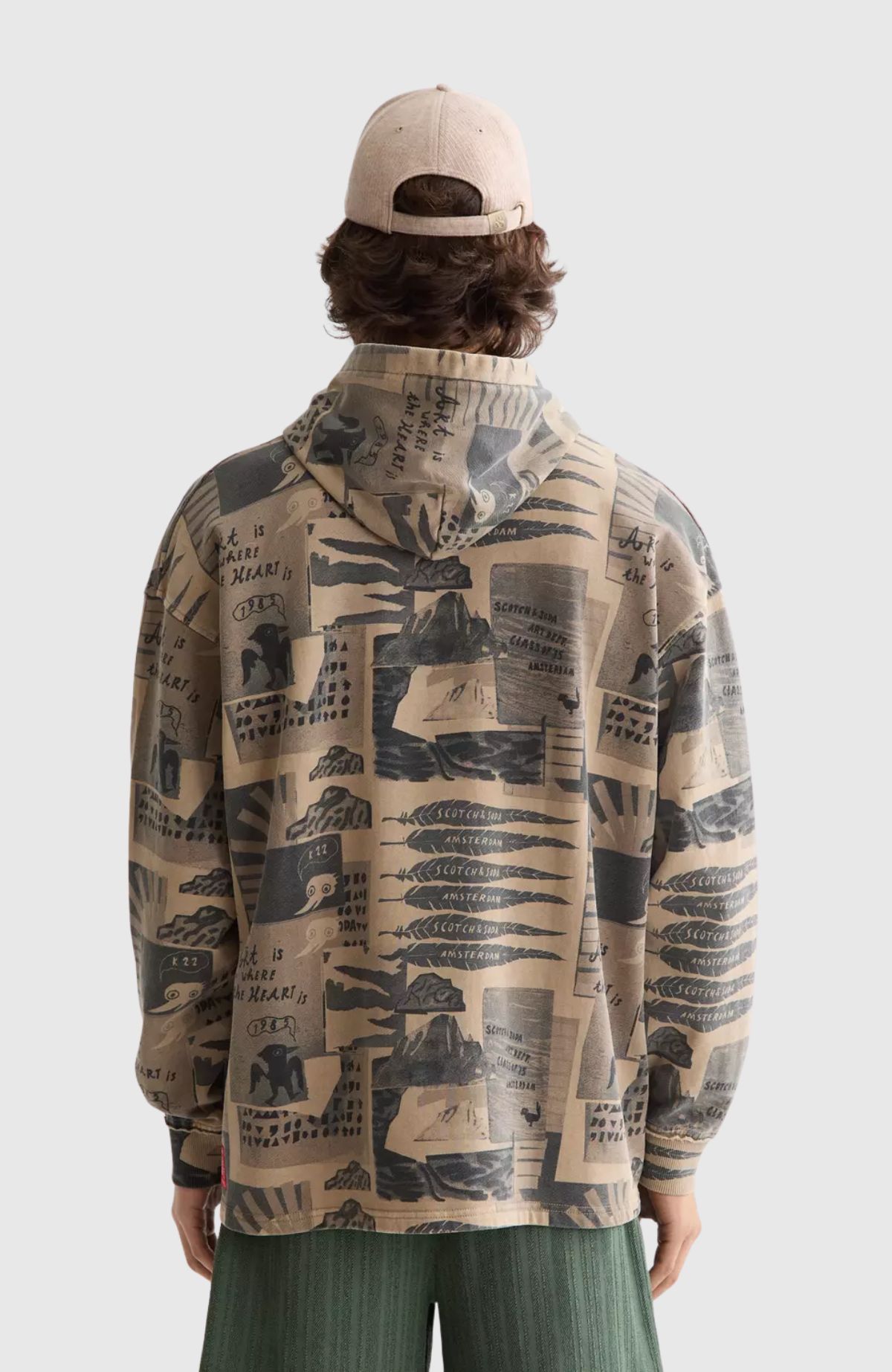 Loose-Fit Overdyed All-Over Printed Hoodie