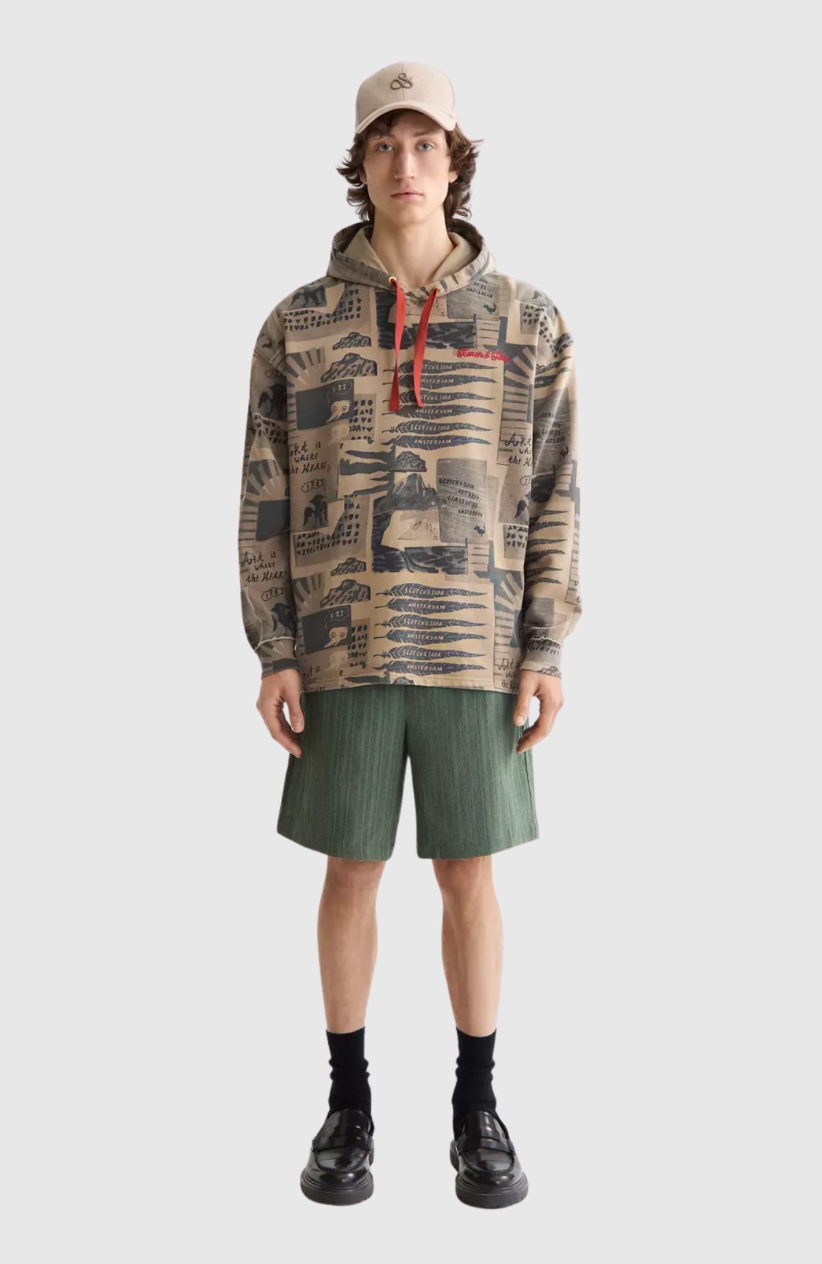 Loose-Fit Overdyed All-Over Printed Hoodie