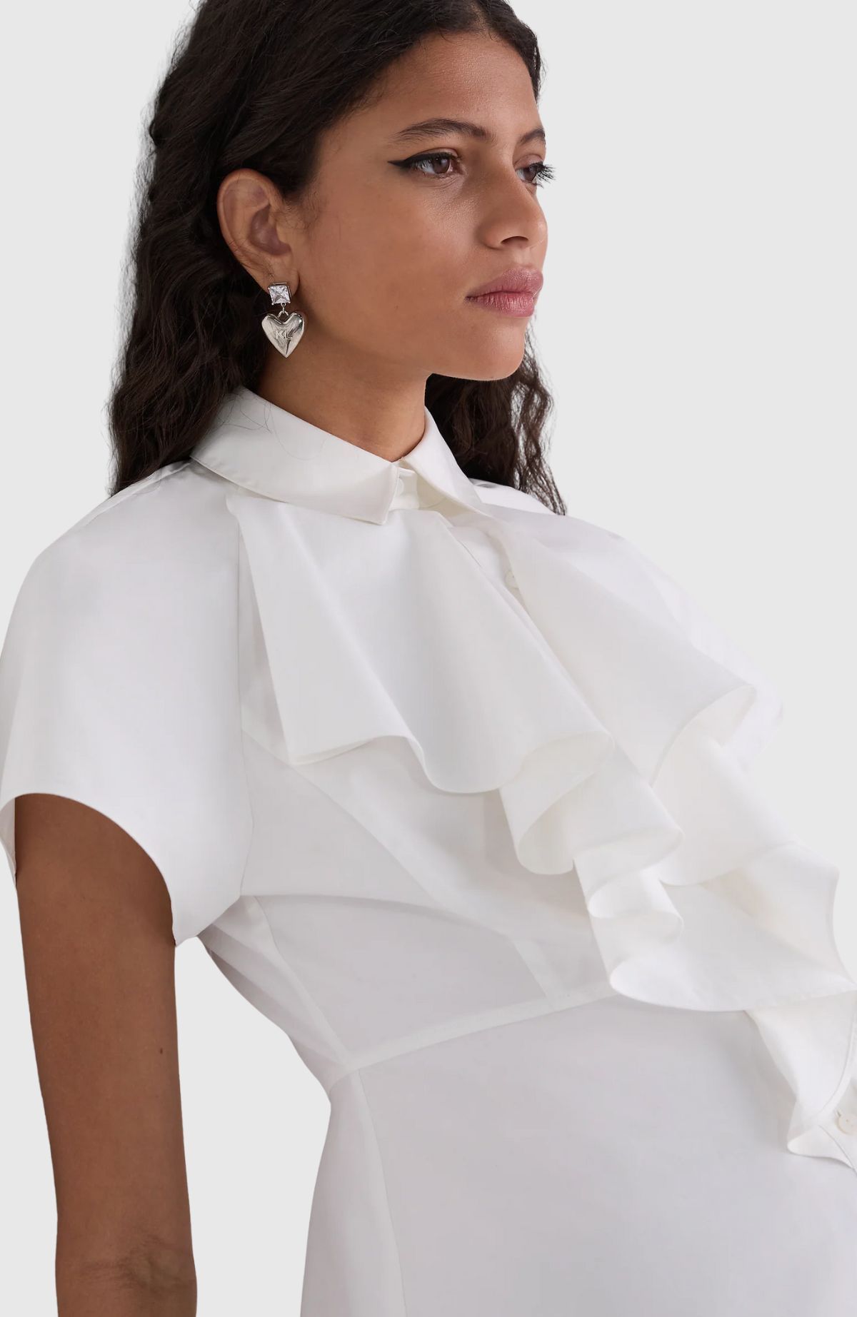 Front Ruffle Sslv Poplin Shirt