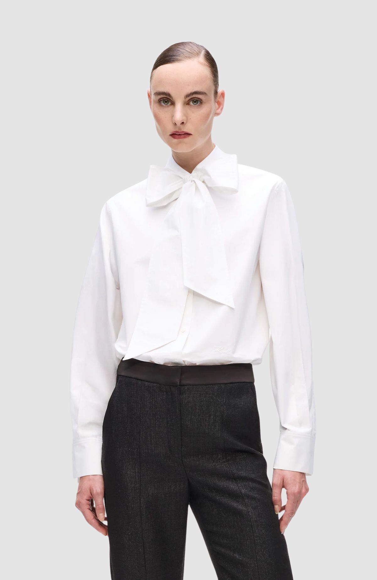 Retro Poplin Bow Blouse