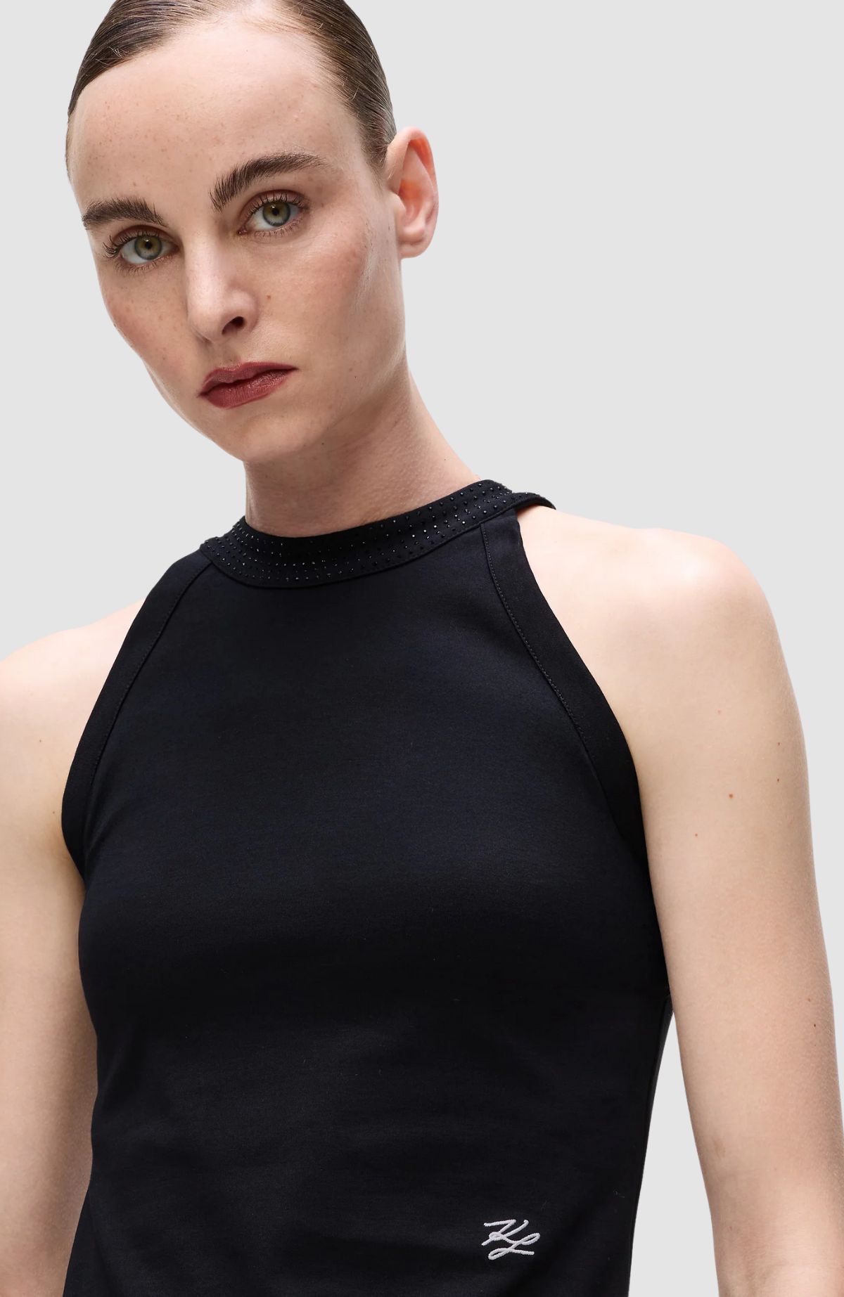 Rhinestone Detail Halter Neck