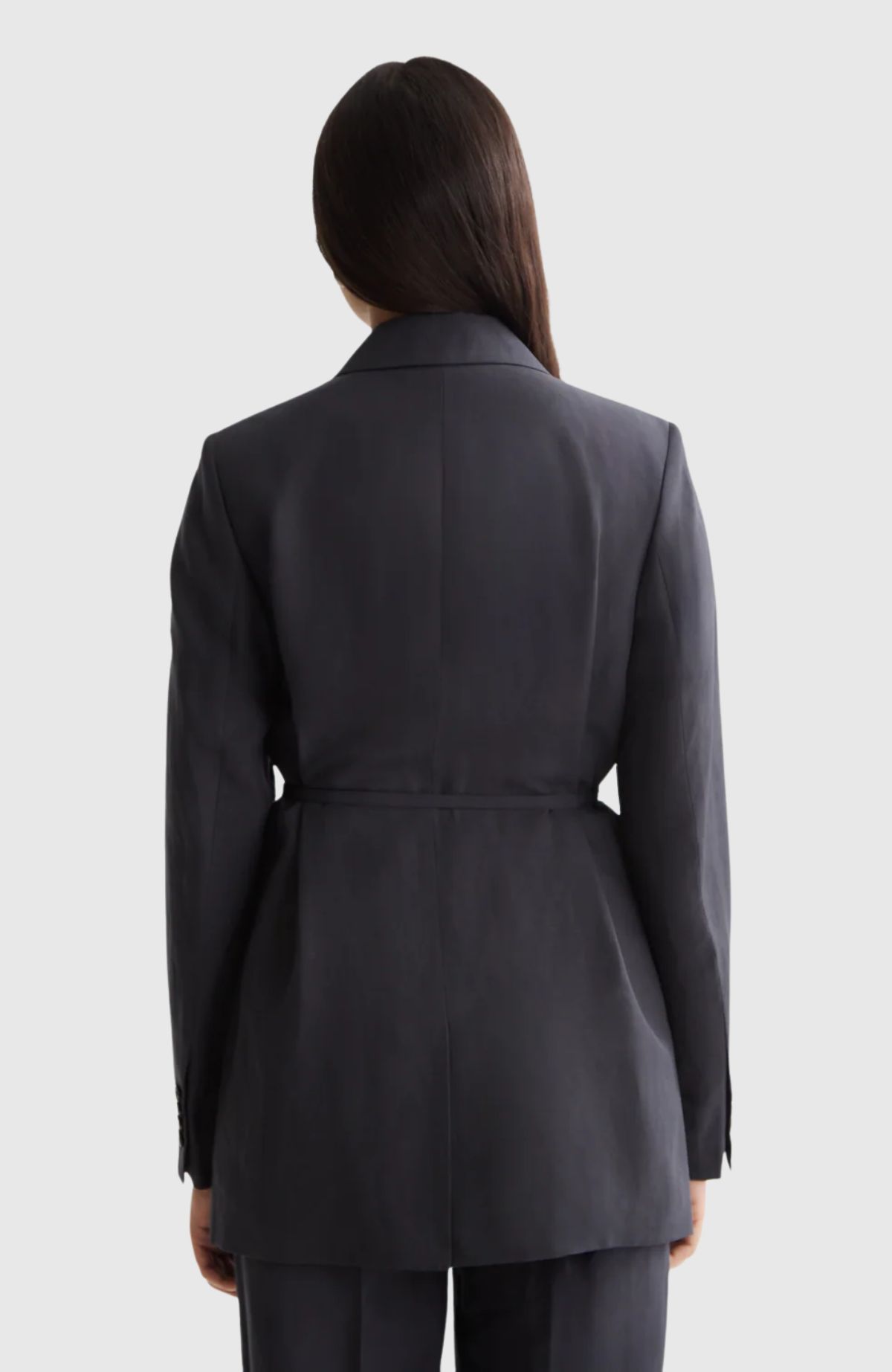 Double breasted belted drapey blazer