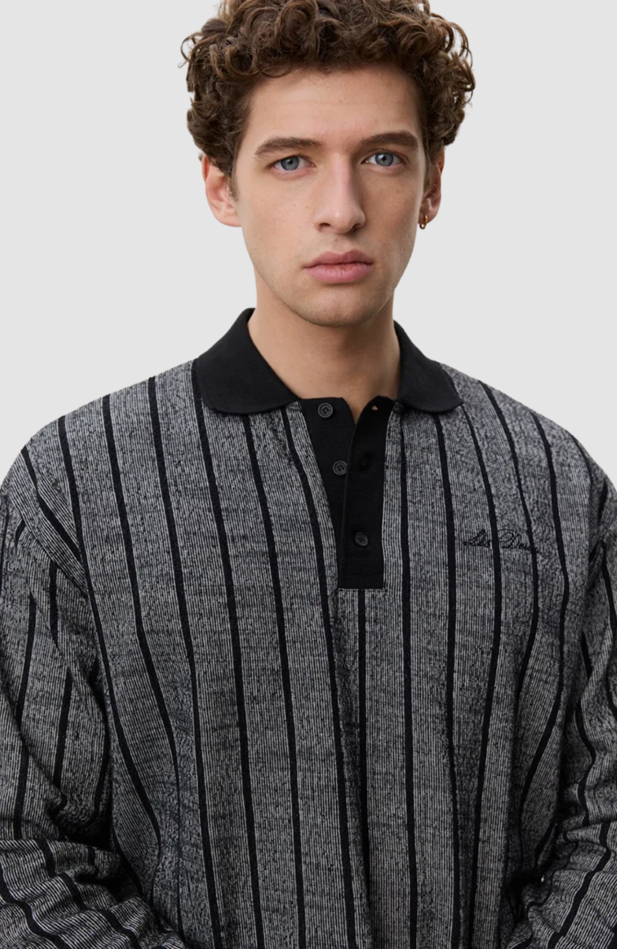 Pinstriped Jacquard LS Polo