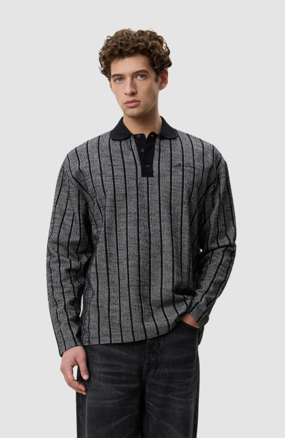 Pinstriped Jacquard LS Polo