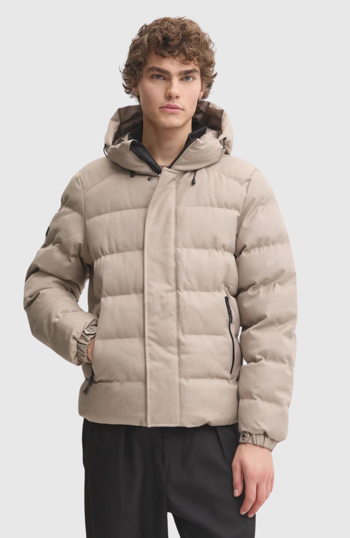 Hooded Tweed Sports Puffer Jkt