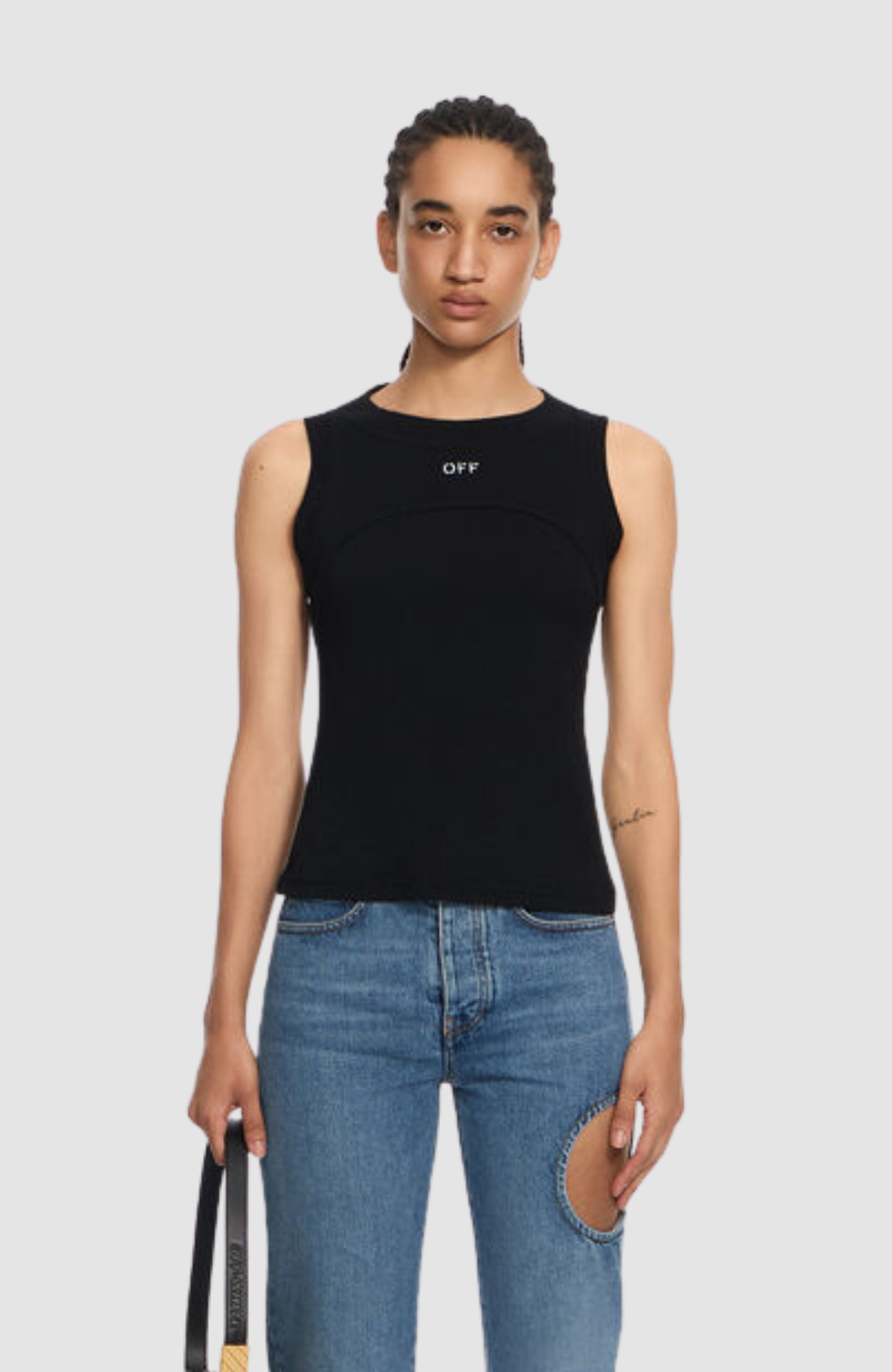 Off Stamp Rib Round Tank Top