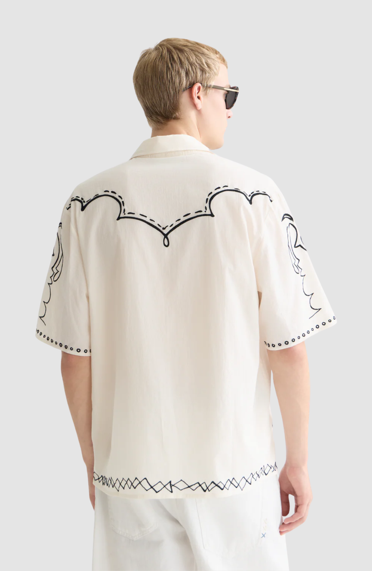 Embroidered seersucker relaxedfit shortsleeved shirt