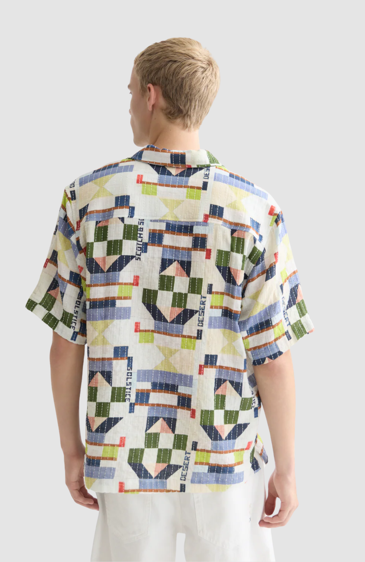 Printed stitched relaxedfit shortsleeved shirt