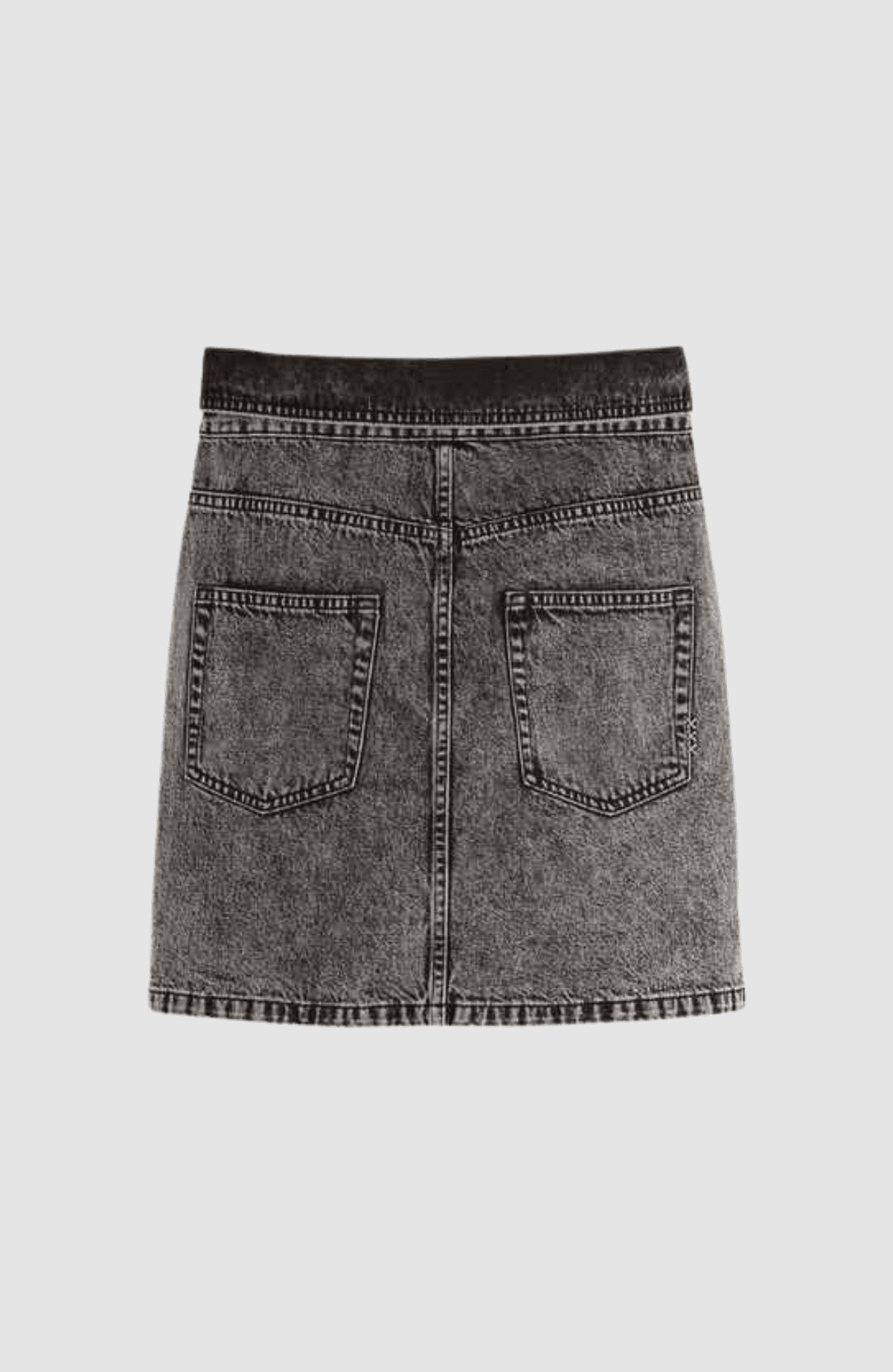 Seasonal fold over black denim skirt with wash effects