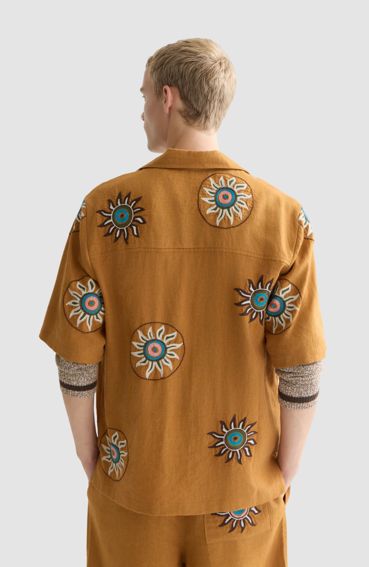 Embroidered linen relaxedfit shortsleeved shirt