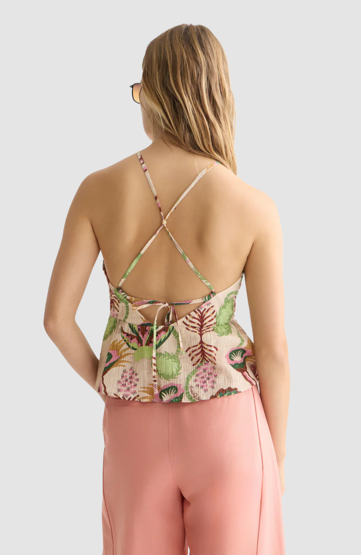 Cotton seersucker keyhole halter tank top