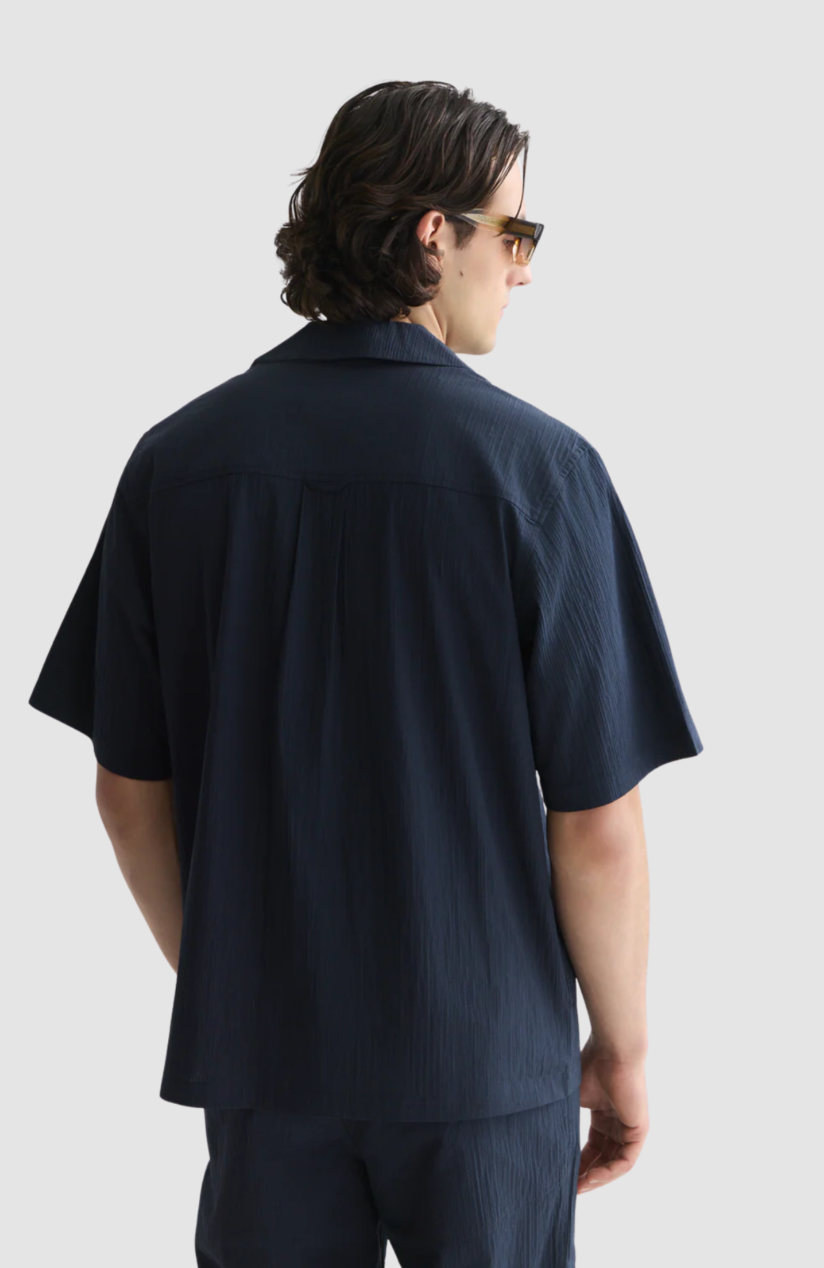 Crinckled Cotton-Blend Relaxed-Fit Short-Sleeved Shirt