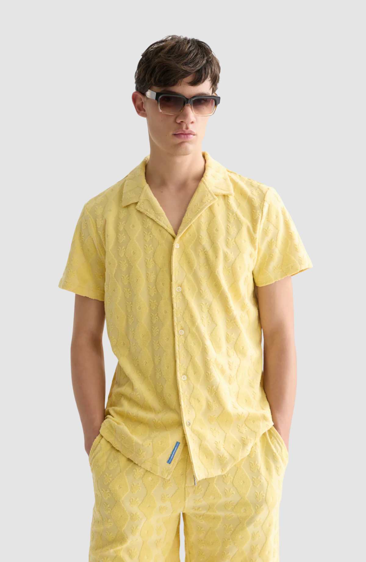 Terry jacquard regular-fit short-sleeved shirt
