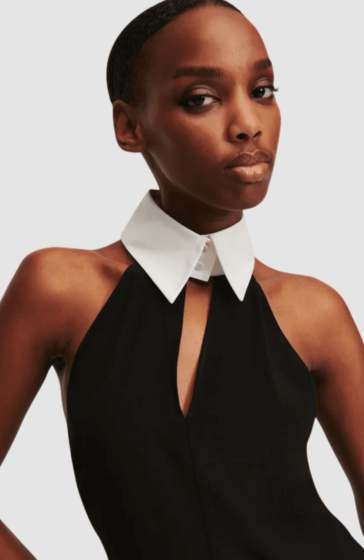 Slvless Collar & Tie Top
