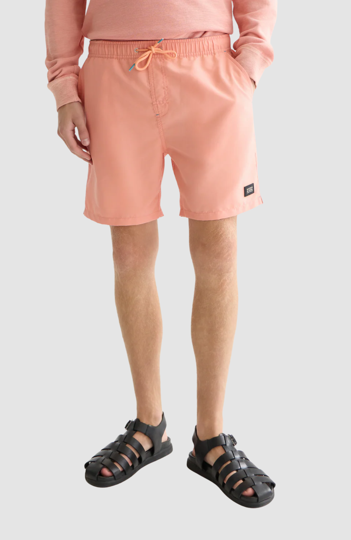 Solid midlength swim shorts