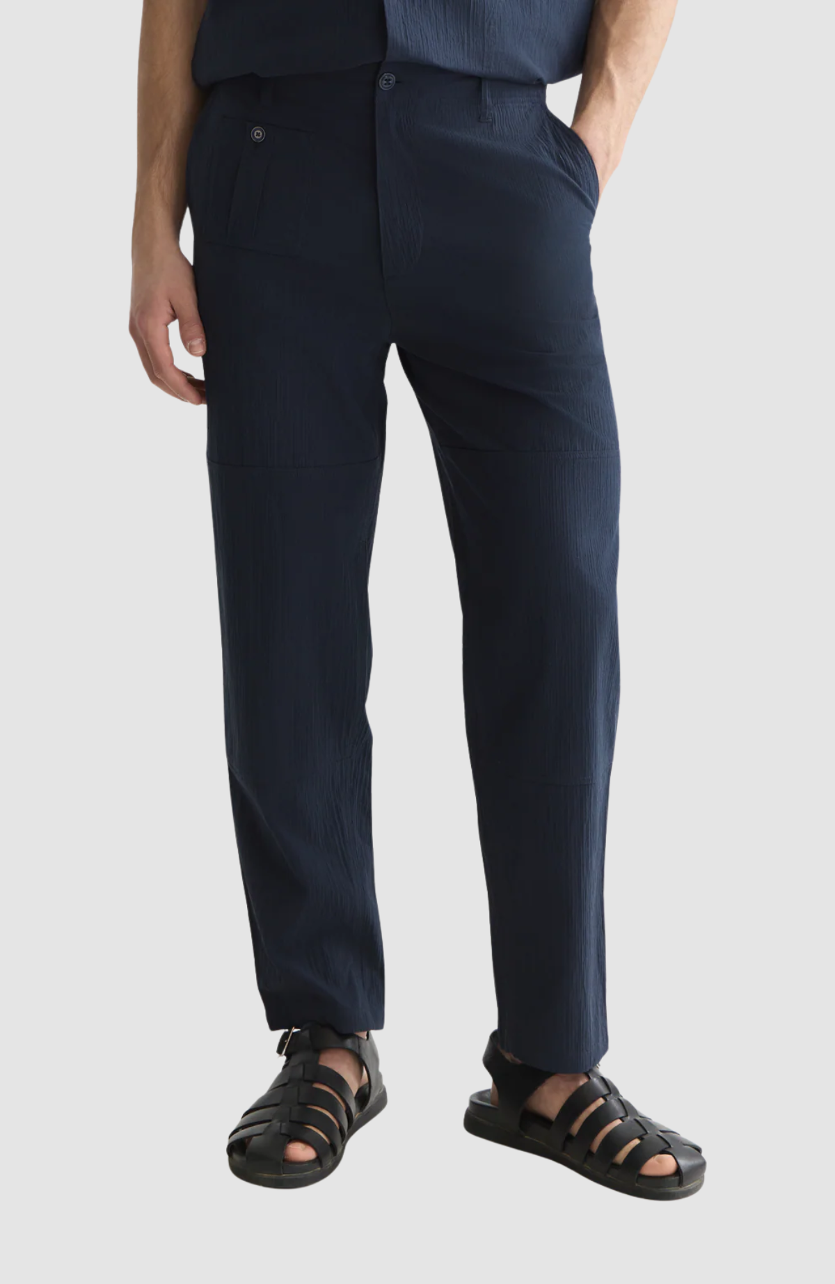 Crinckled Cotton-Blend Relaxed Straight-Fit Chino