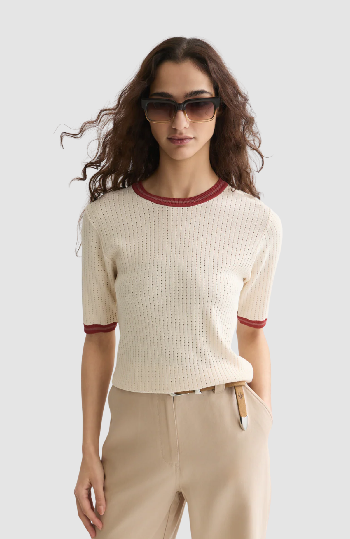Pointelle knitted relaxed-fit tee