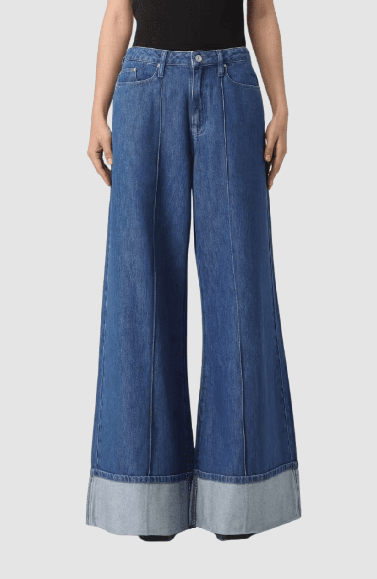 Folded Wide Leg Denim Pants