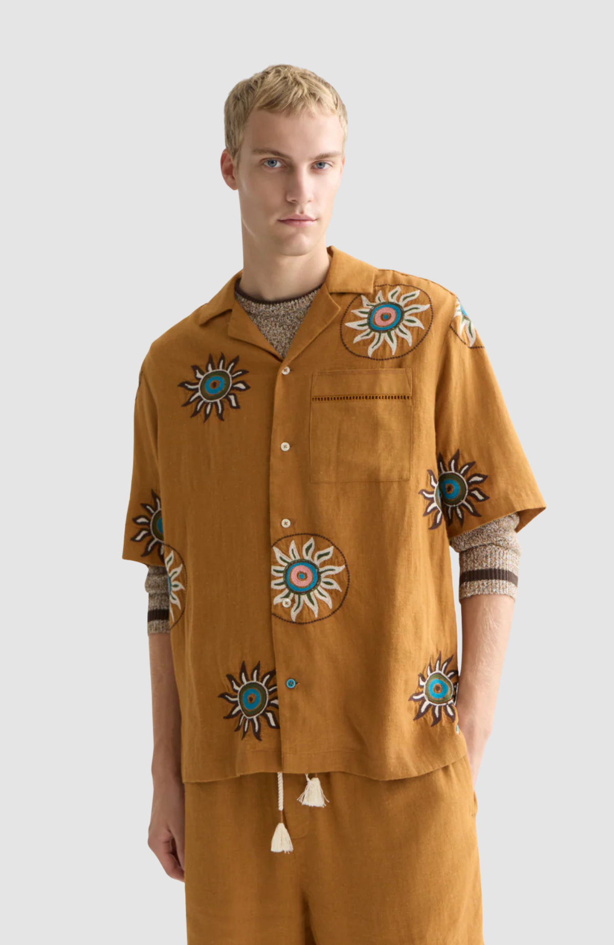 Embroidered linen relaxedfit shortsleeved shirt