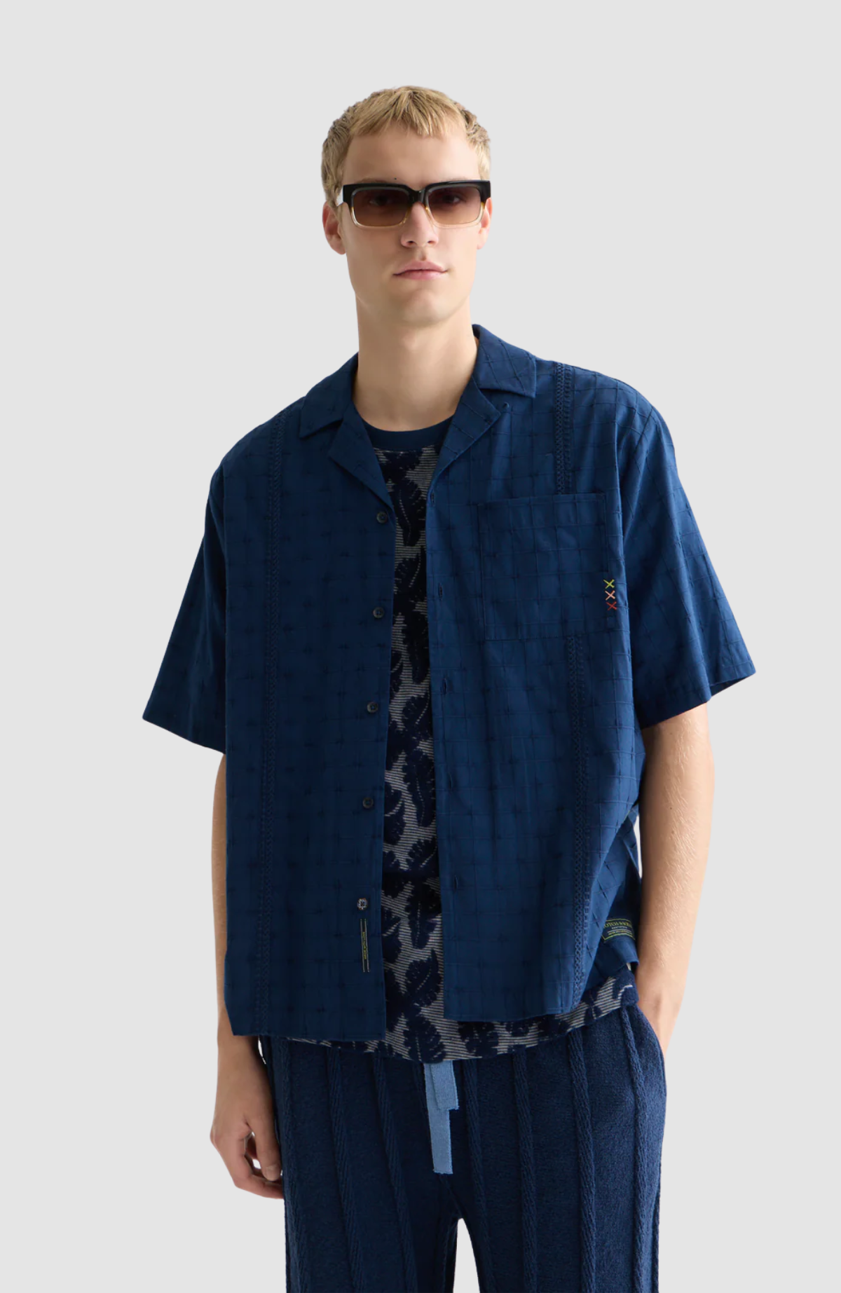 Embroidered structured relaxedfit shortsleeved shirt