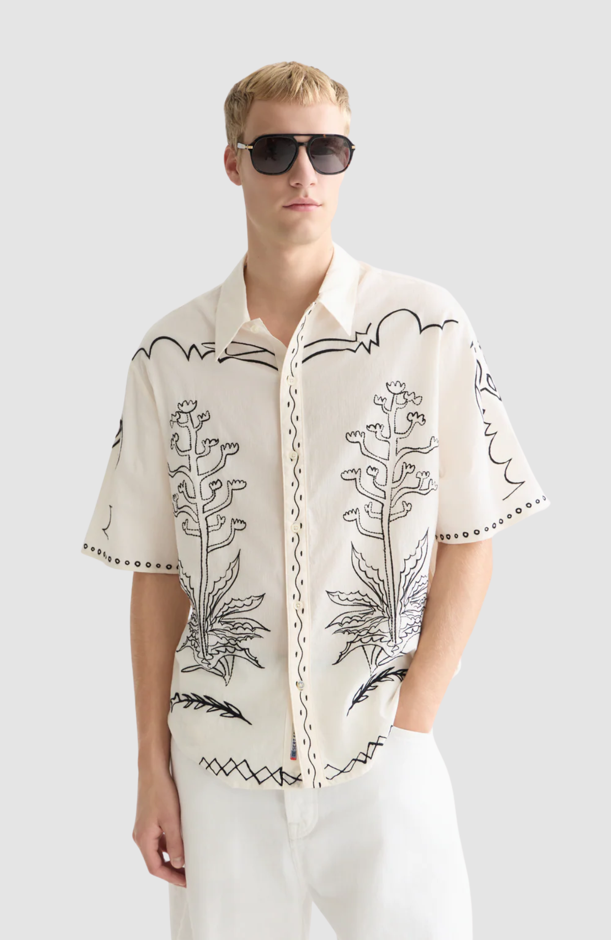 Embroidered seersucker relaxedfit shortsleeved shirt