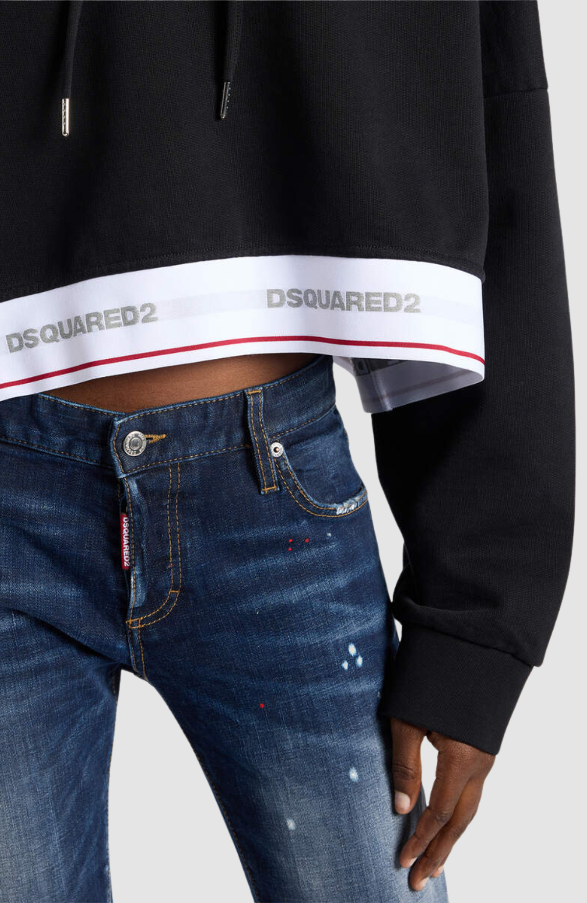 Dsquared2 Tape Elastic Onion Cropped Hoodie