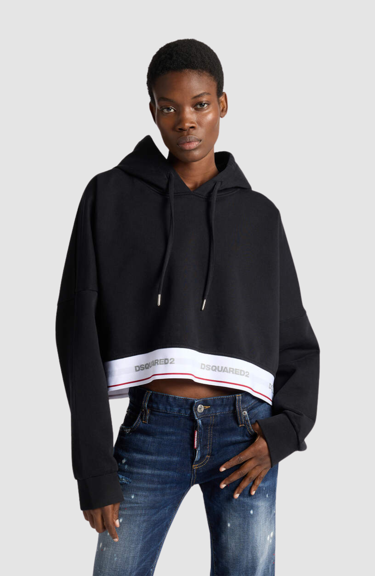 Dsquared2 Tape Elastic Onion Cropped Hoodie