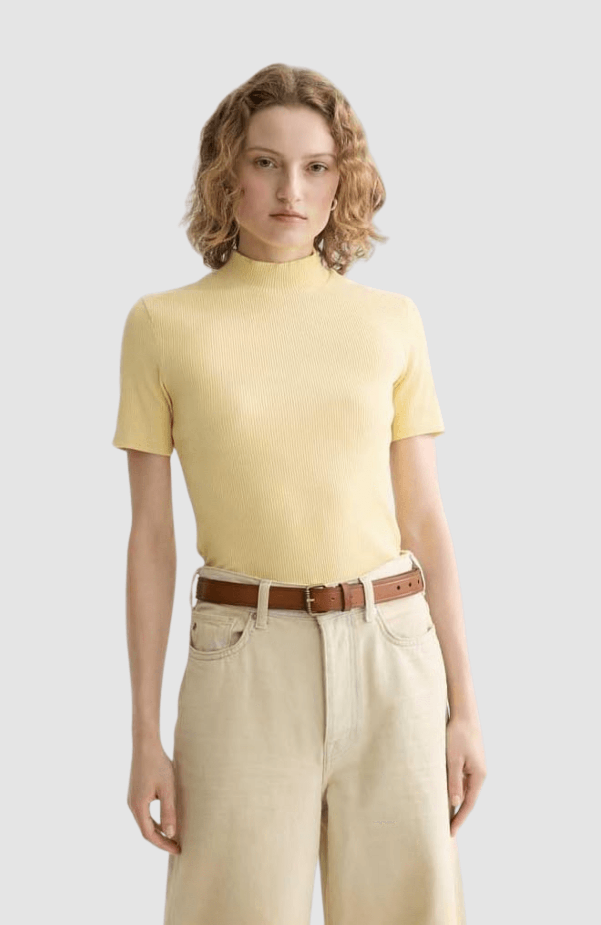 Mock neck rib T-shirt