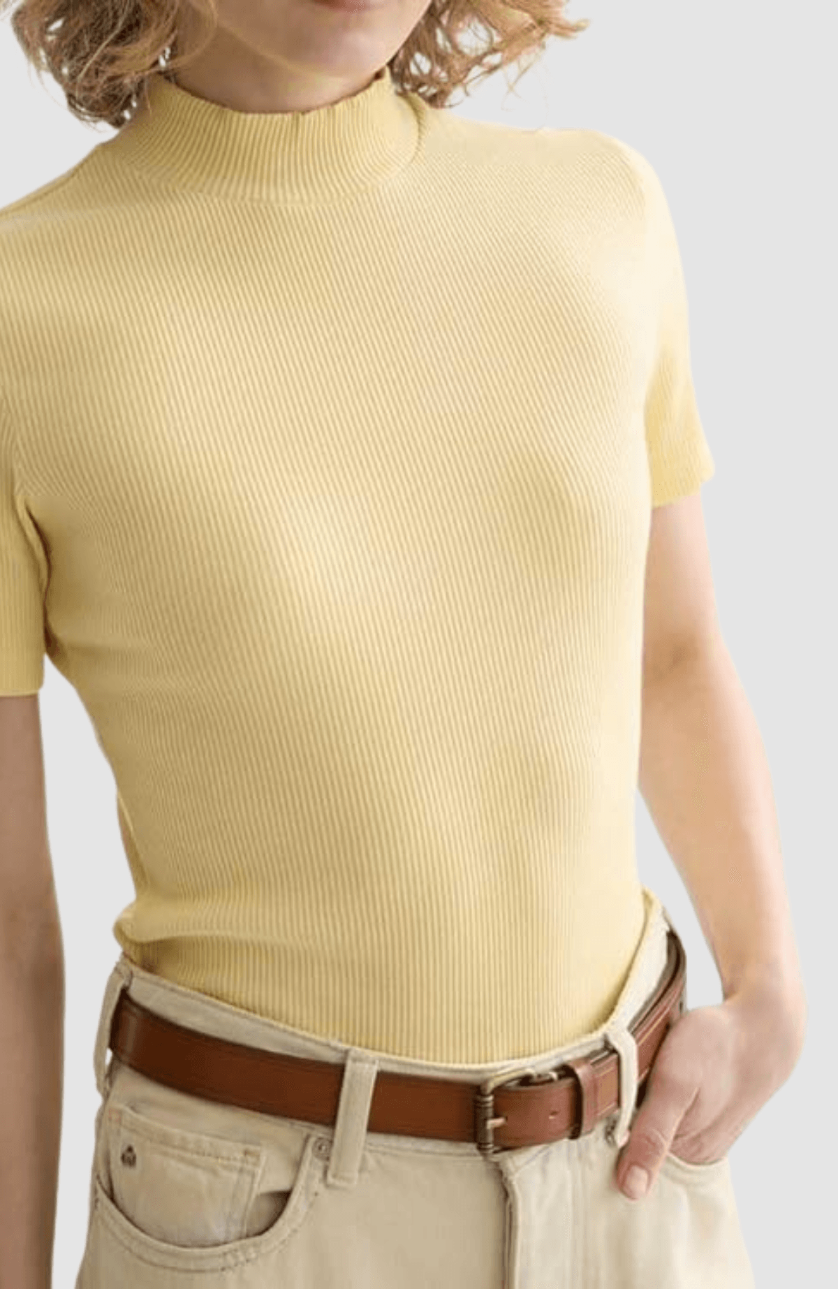 Mock neck rib T-shirt