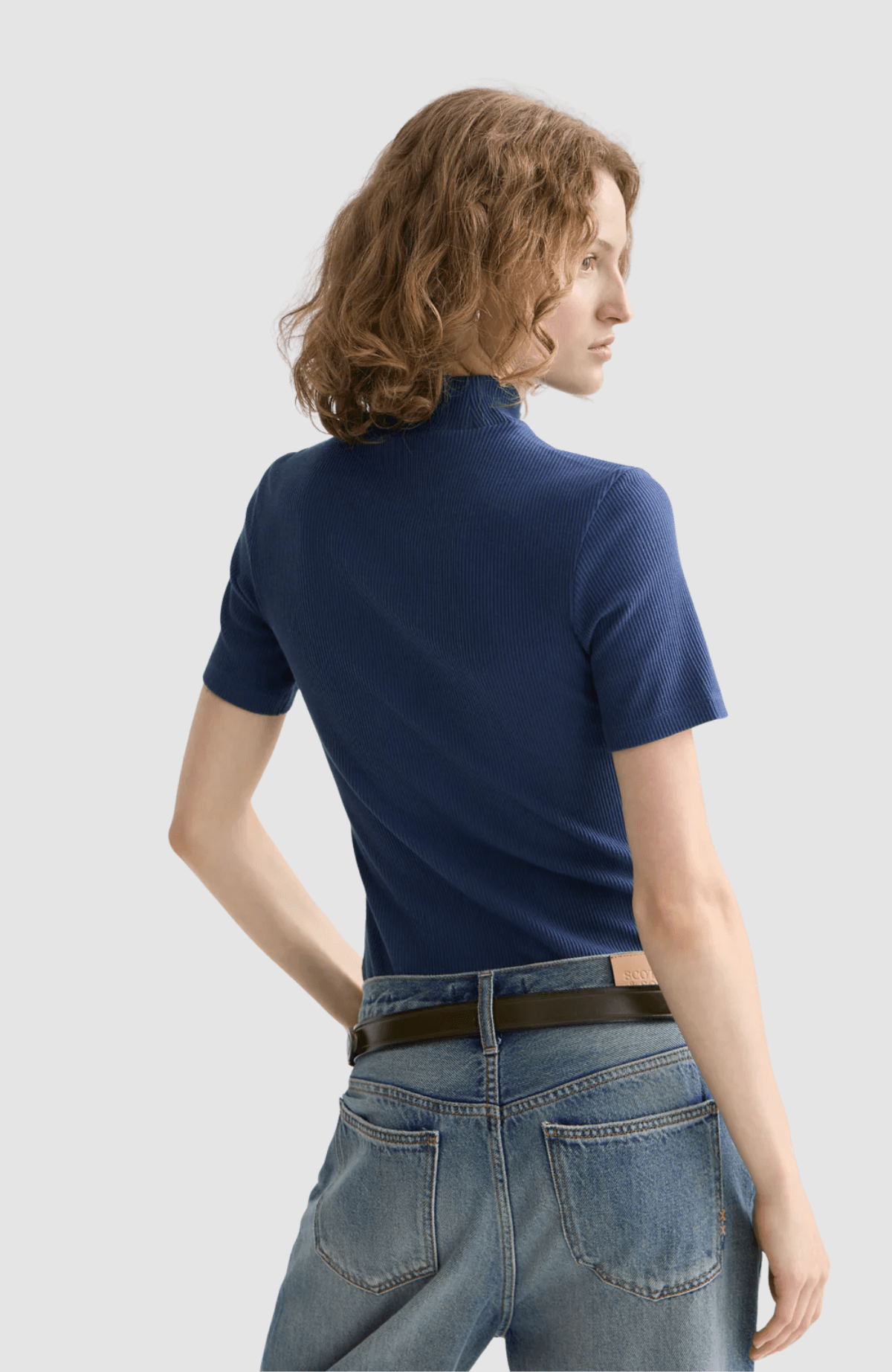 Mock neck rib T-shirt