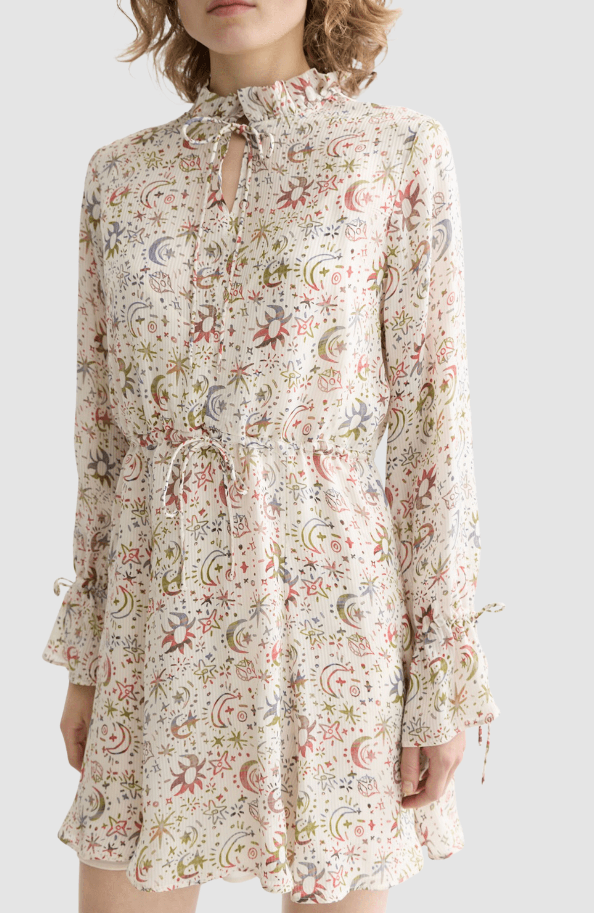 Printed long sleeve mini dress