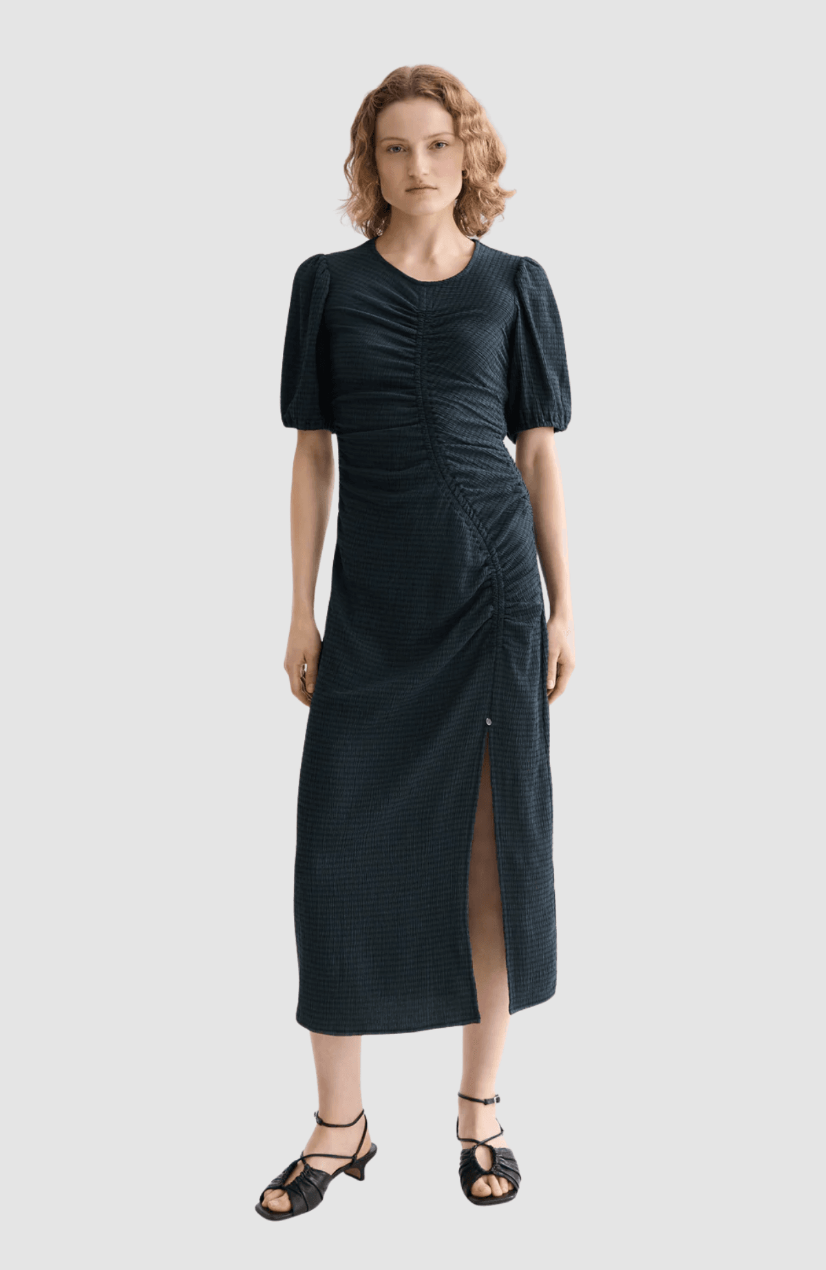Open structured jersey midi dress