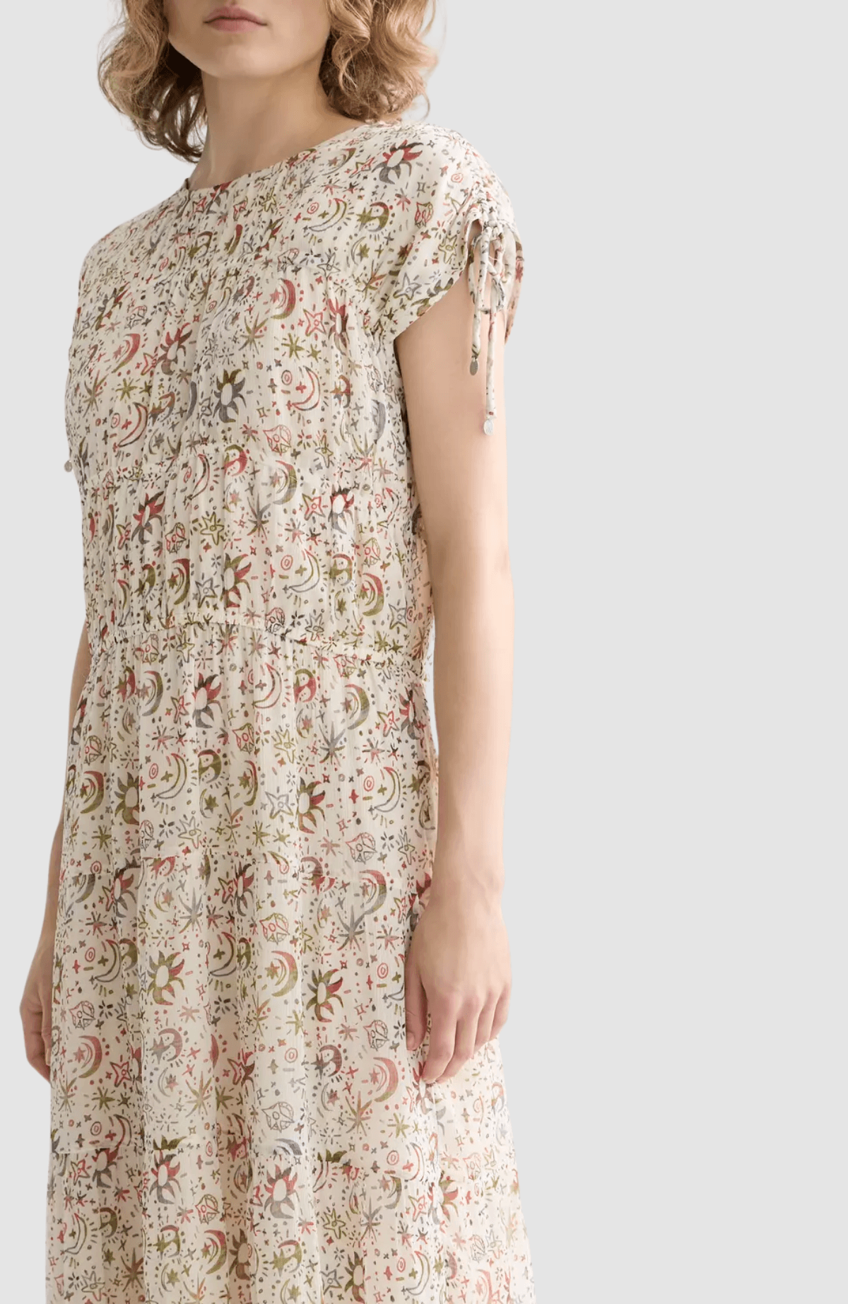 Gathered midi dress with ties