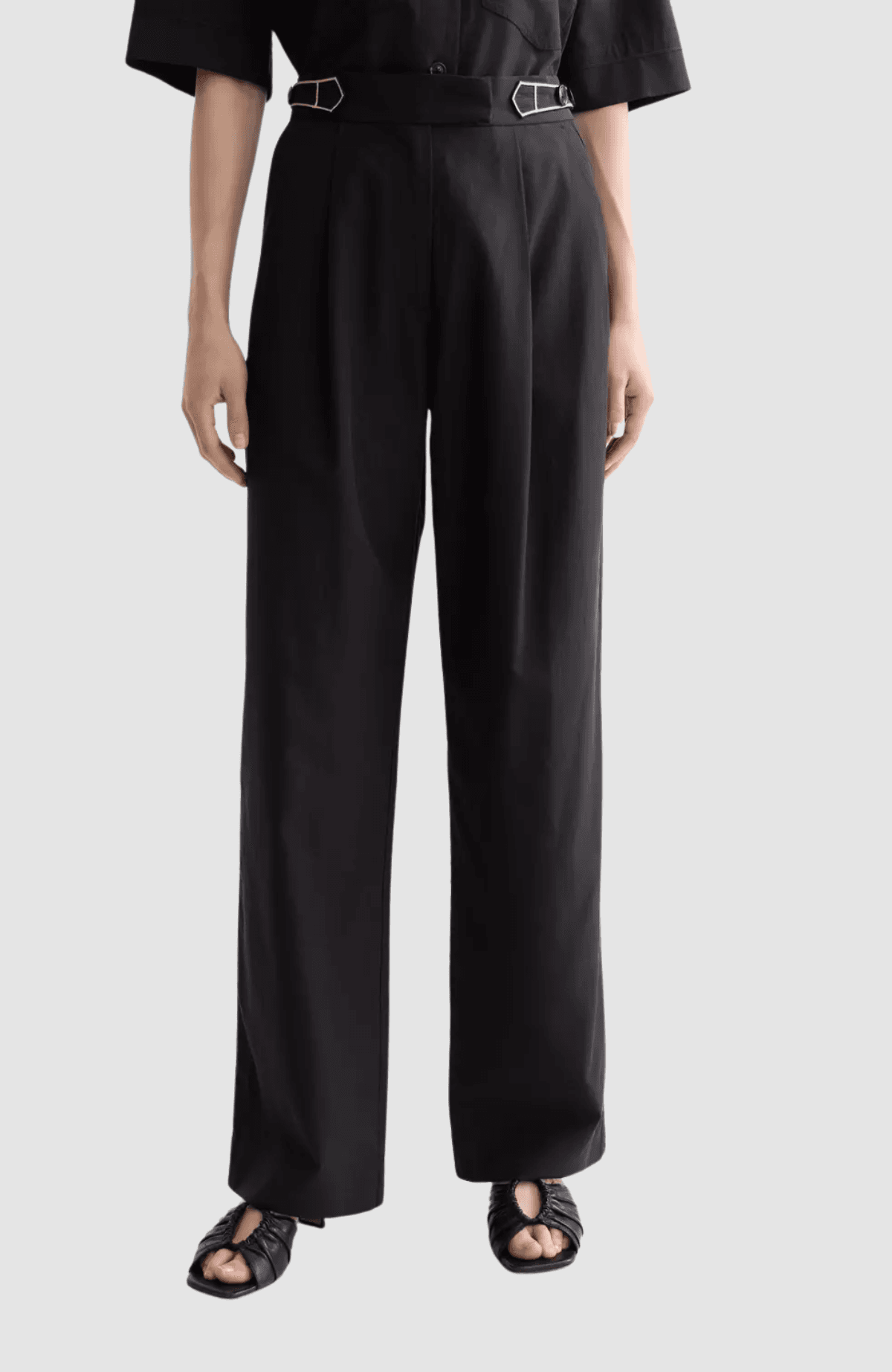 Quinn - mid rise wide leg pants with cross-stitching