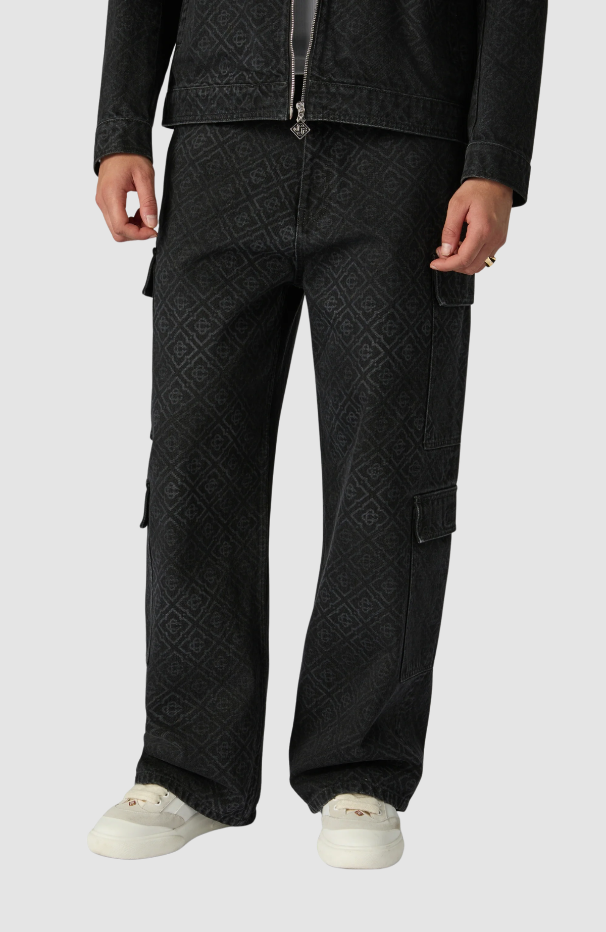 Black Monogram Cargo Jeans
