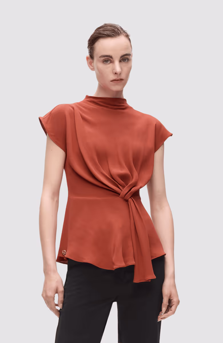 Fluid Short Sleeve Knot Blouse
