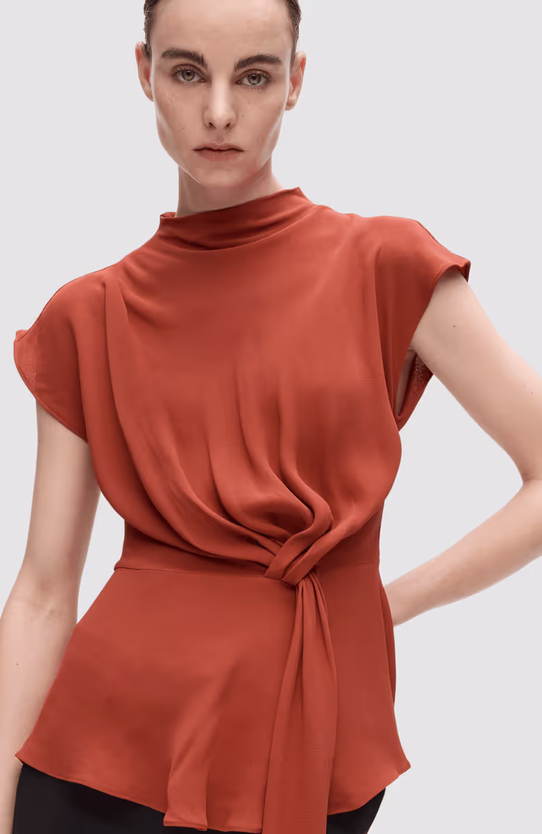 Fluid Short Sleeve Knot Blouse