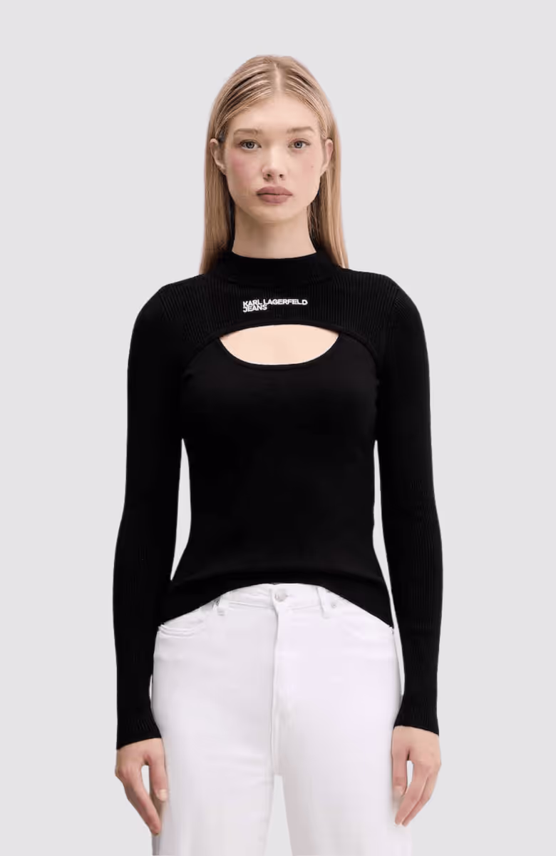 Klj Cut Out Mock Neck Sweater