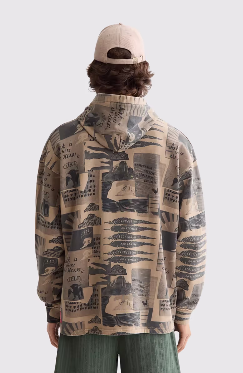 Loose-Fit Overdyed All-Over Printed Hoodie