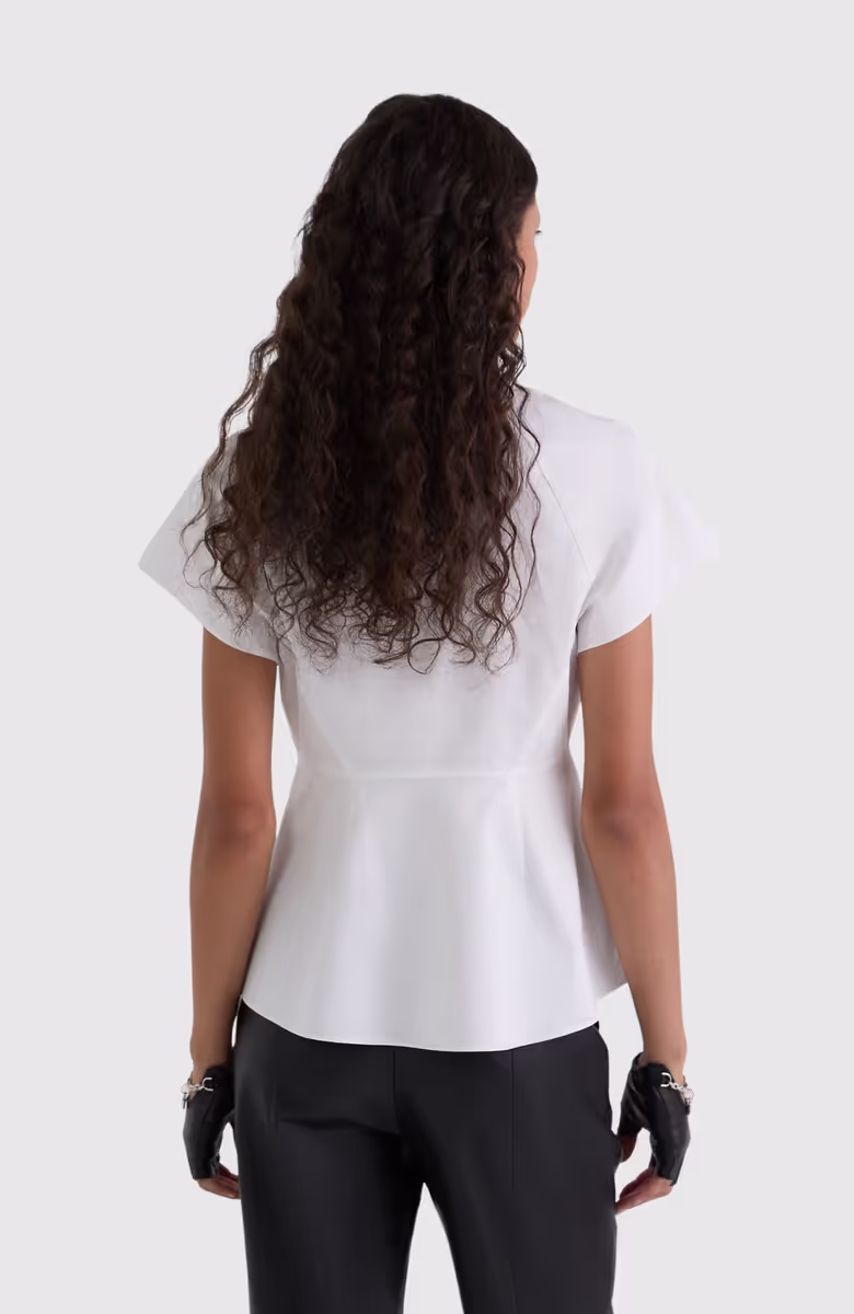 Front Ruffle Sslv Poplin Shirt