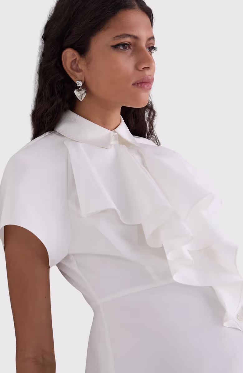 Front Ruffle Sslv Poplin Shirt