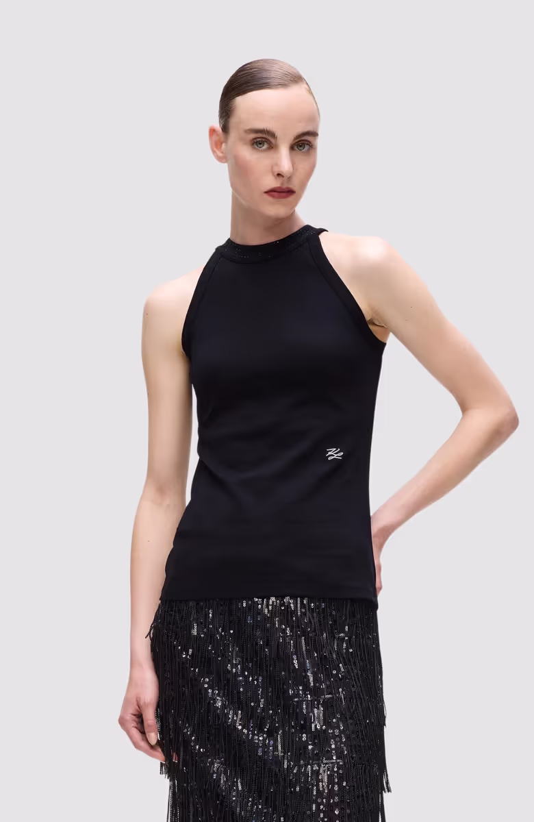 Rhinestone Detail Halter Neck