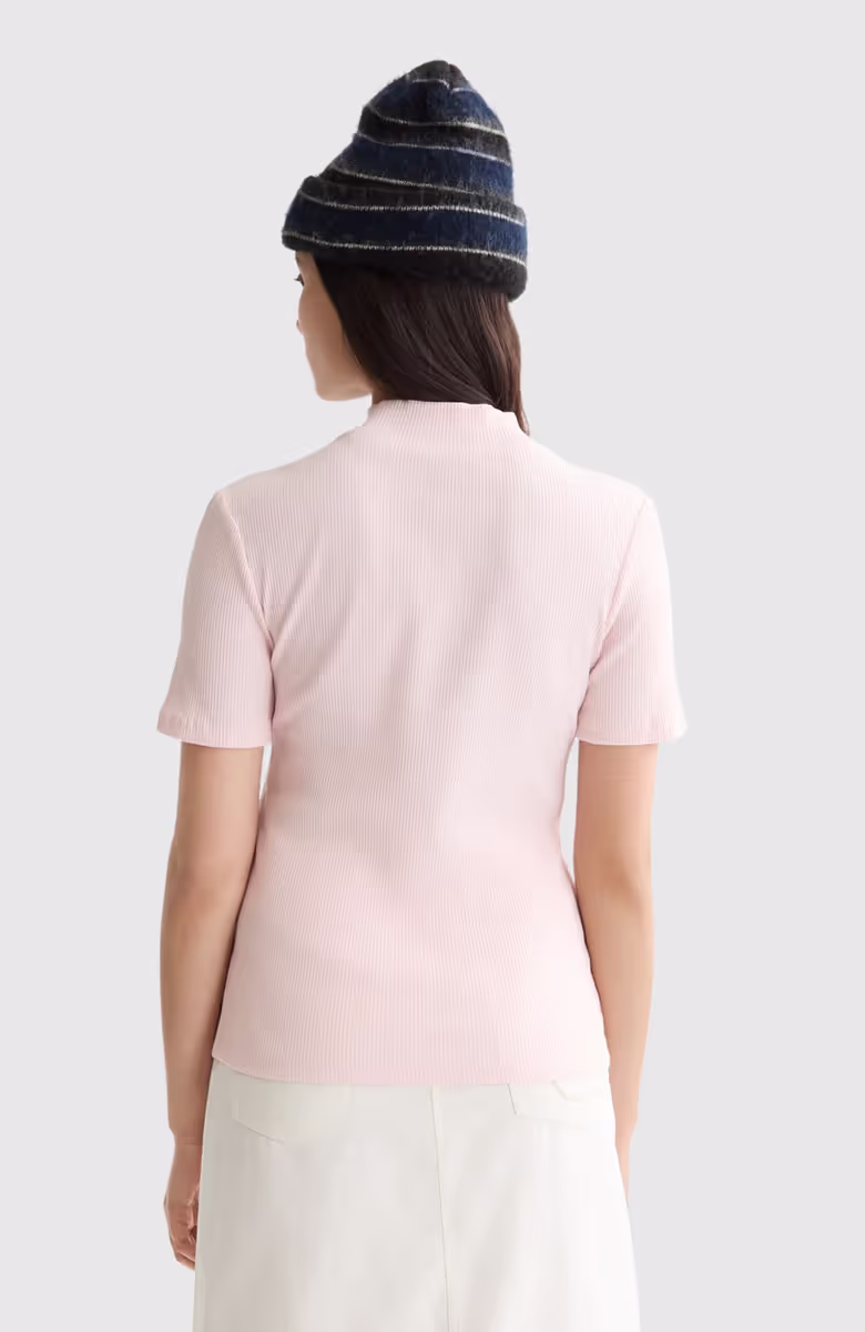 Mock neck rib T-shirt