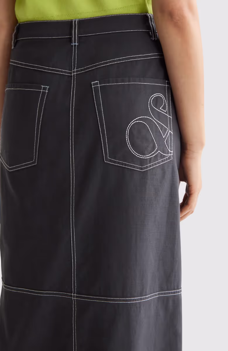 Workwear midi skirt with front slit