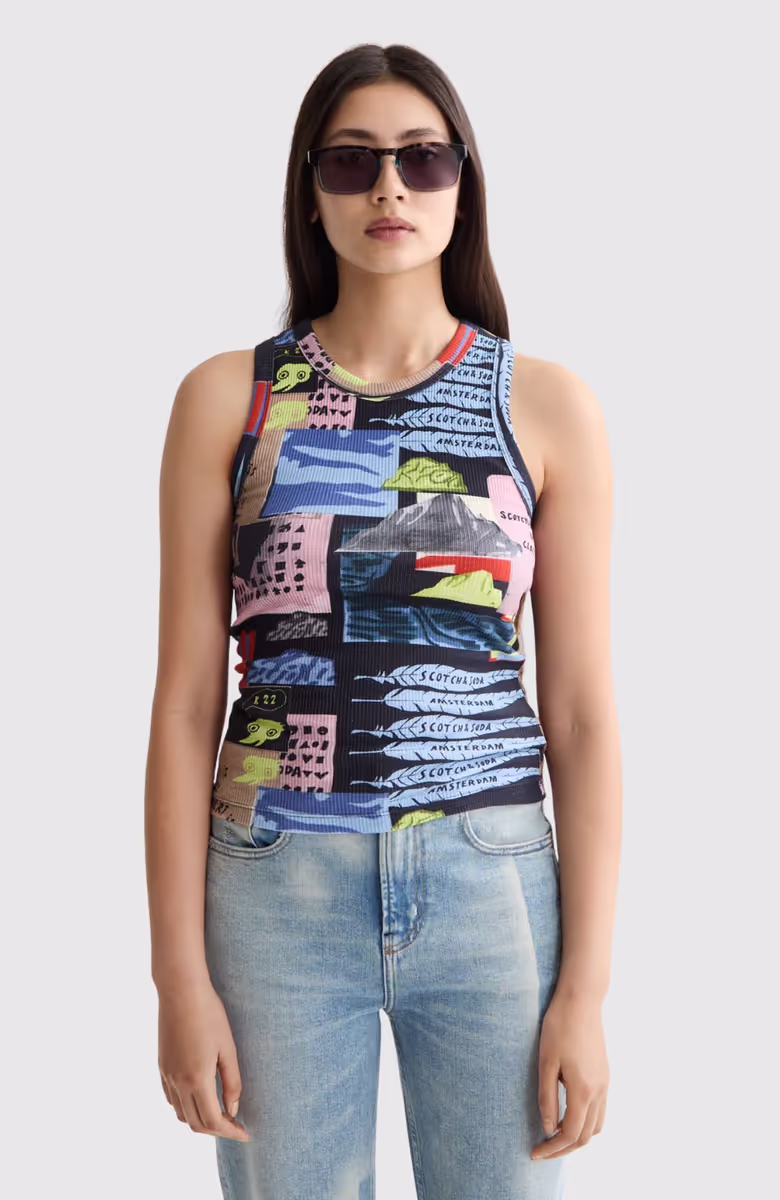 All over printed rib racer tank