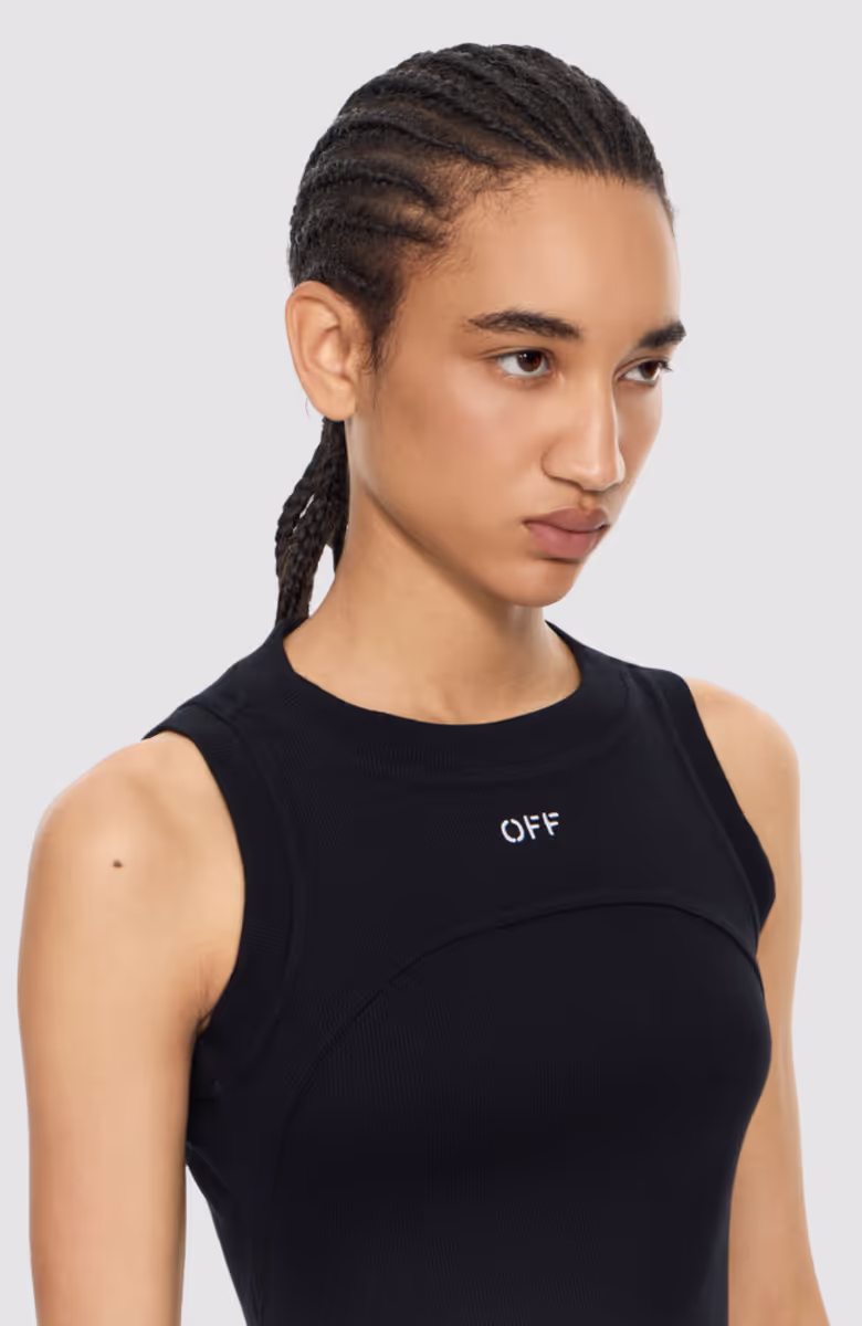 Off Stamp Rib Round Tank Top